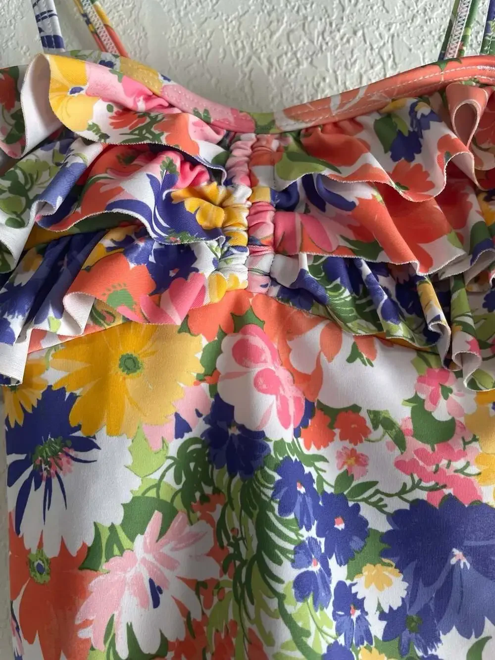 Janie and Jack Girls Floral Print Tiered Ruffle One-Piece Swimsuit Size 10
